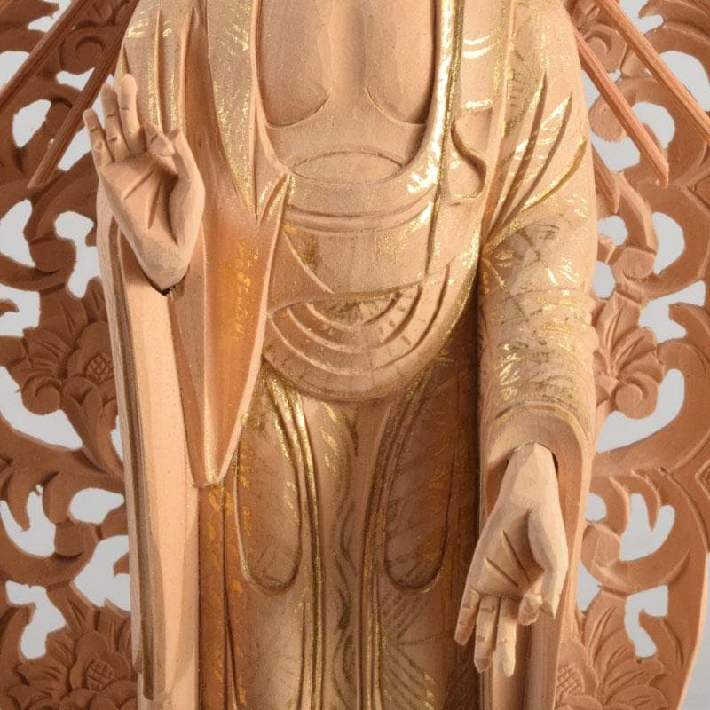 仏教美術 柘植彫刻 西立弥陀像 仏像 華鬘台 C 8845 仏像 台