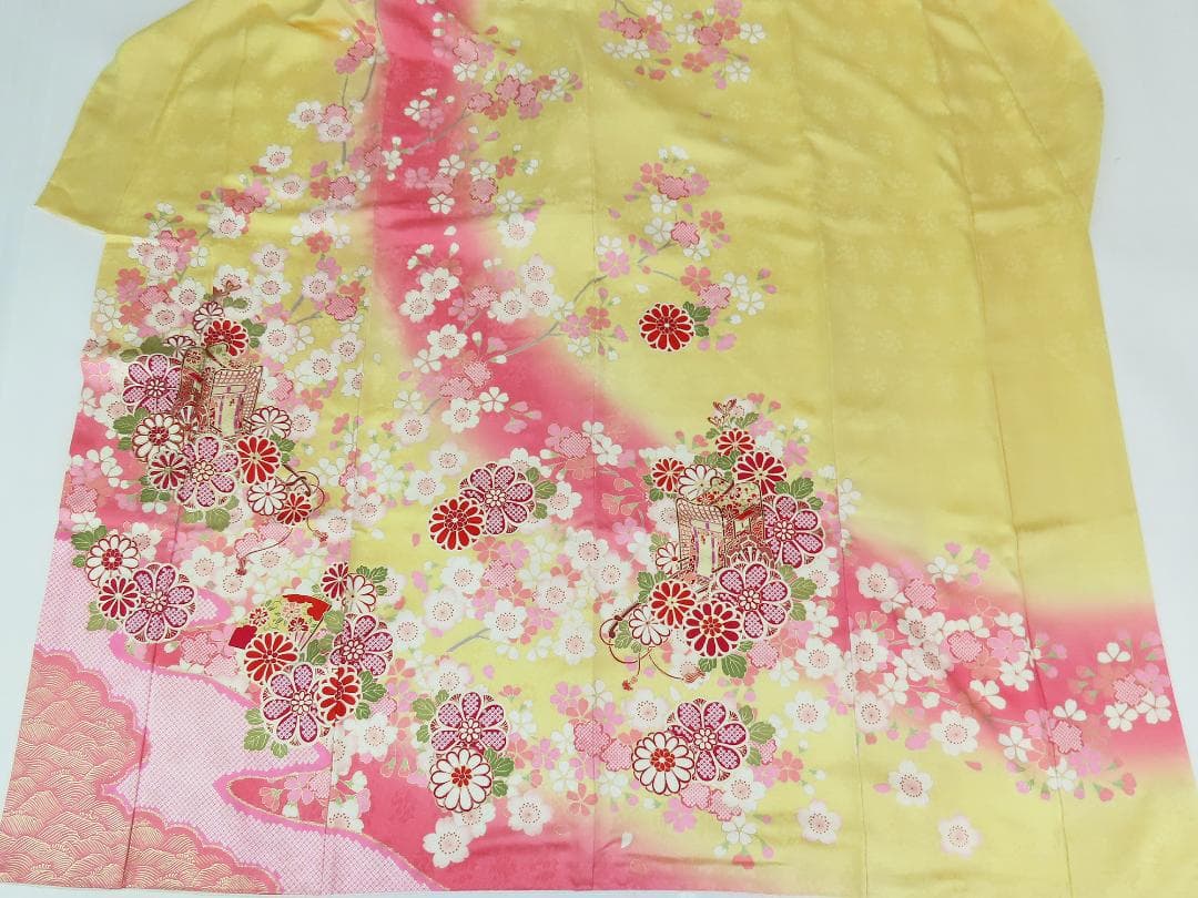 要事前確認 振袖 正絹 裄68.5 身丈170 パールトン 3355rym