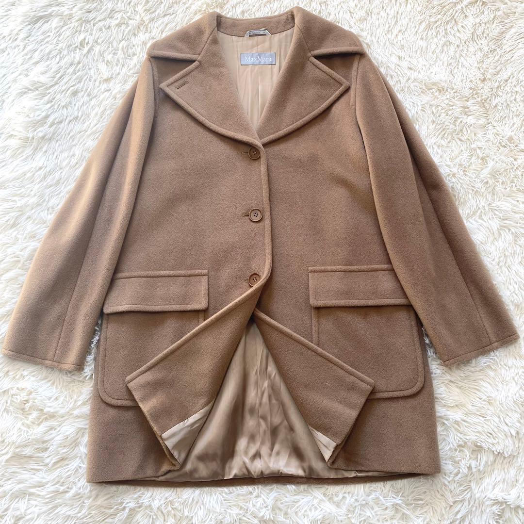 大きいサイズ マックスマーラ チェスターコート XL キャメル 女優襟