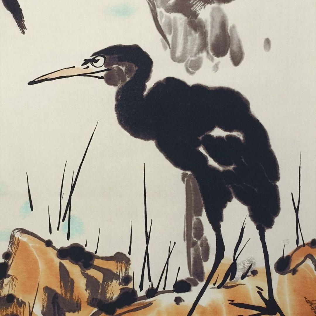 李苦禅《水禽図》　三尺中堂　掛軸　中国名人書画　花鳥画　水墨画