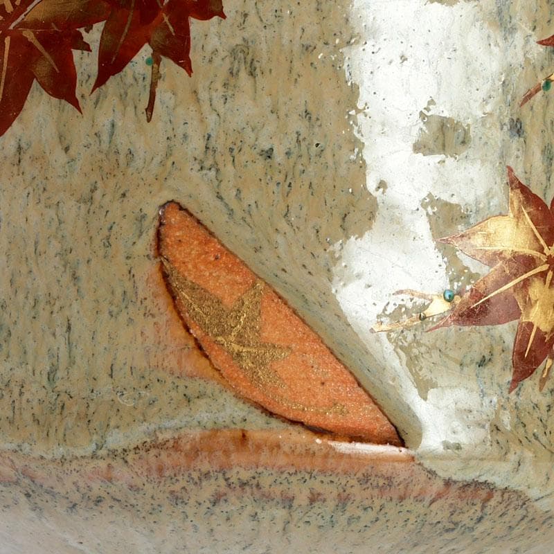 茶道具 京焼 秋峰窯 中村良二作 窯変紅葉絵 茶碗 共布共箱 V 9755