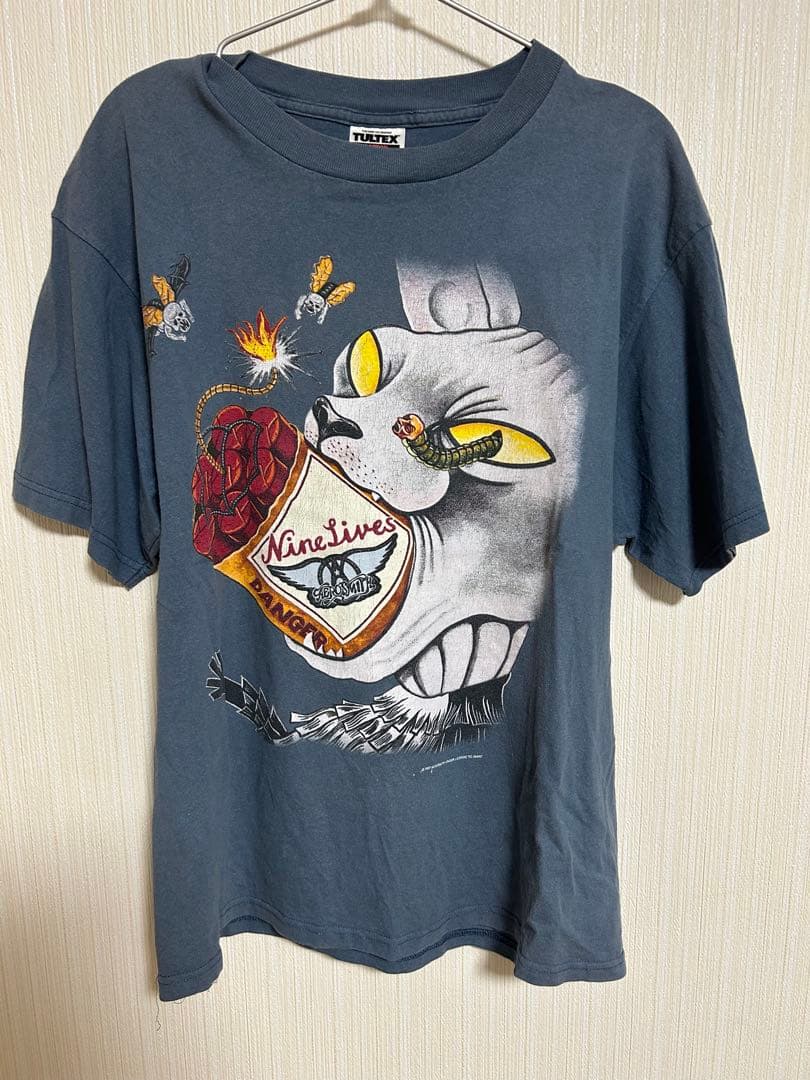 90s AEROSMITH ワールドツアー Tシャツ Lサイズ グレー 97's AEROSMITH NINE LIVES WORLD TOUR T-shirt L | one day store tee