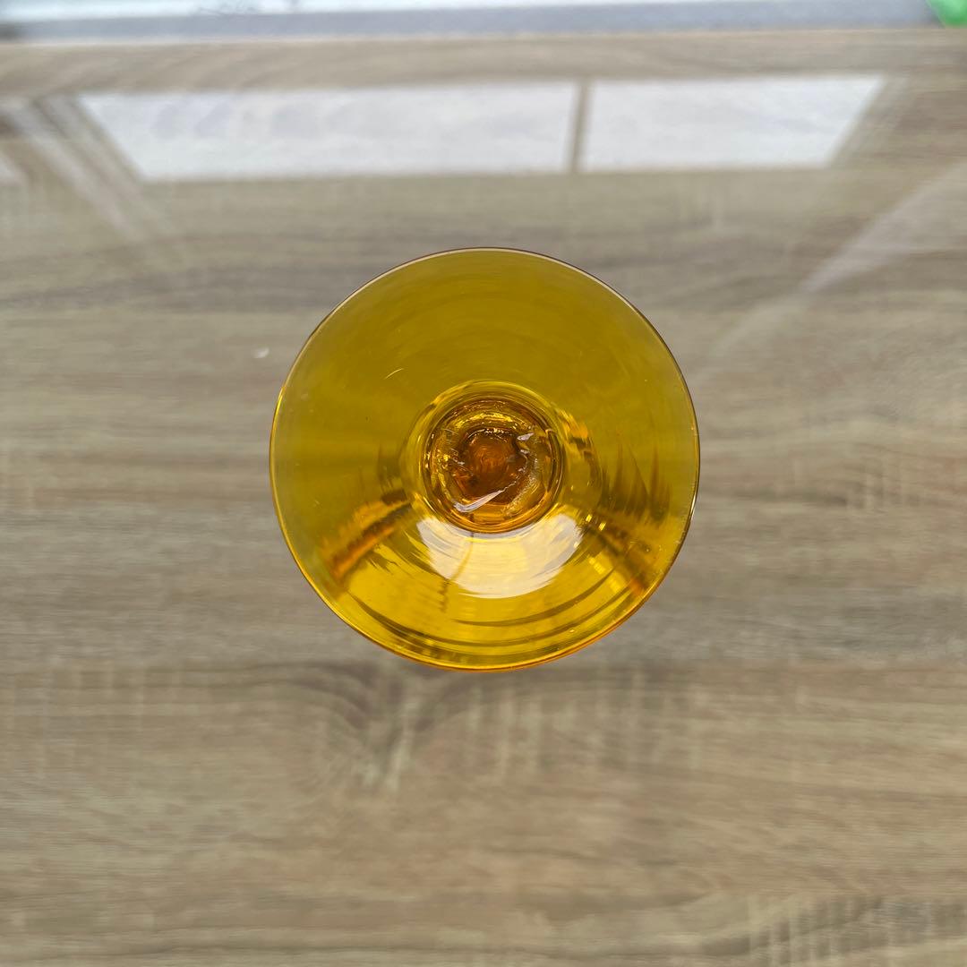 骨董 時代ガラス 希少鼈甲色 ライトアンバー飴色 オーバルカット 切子