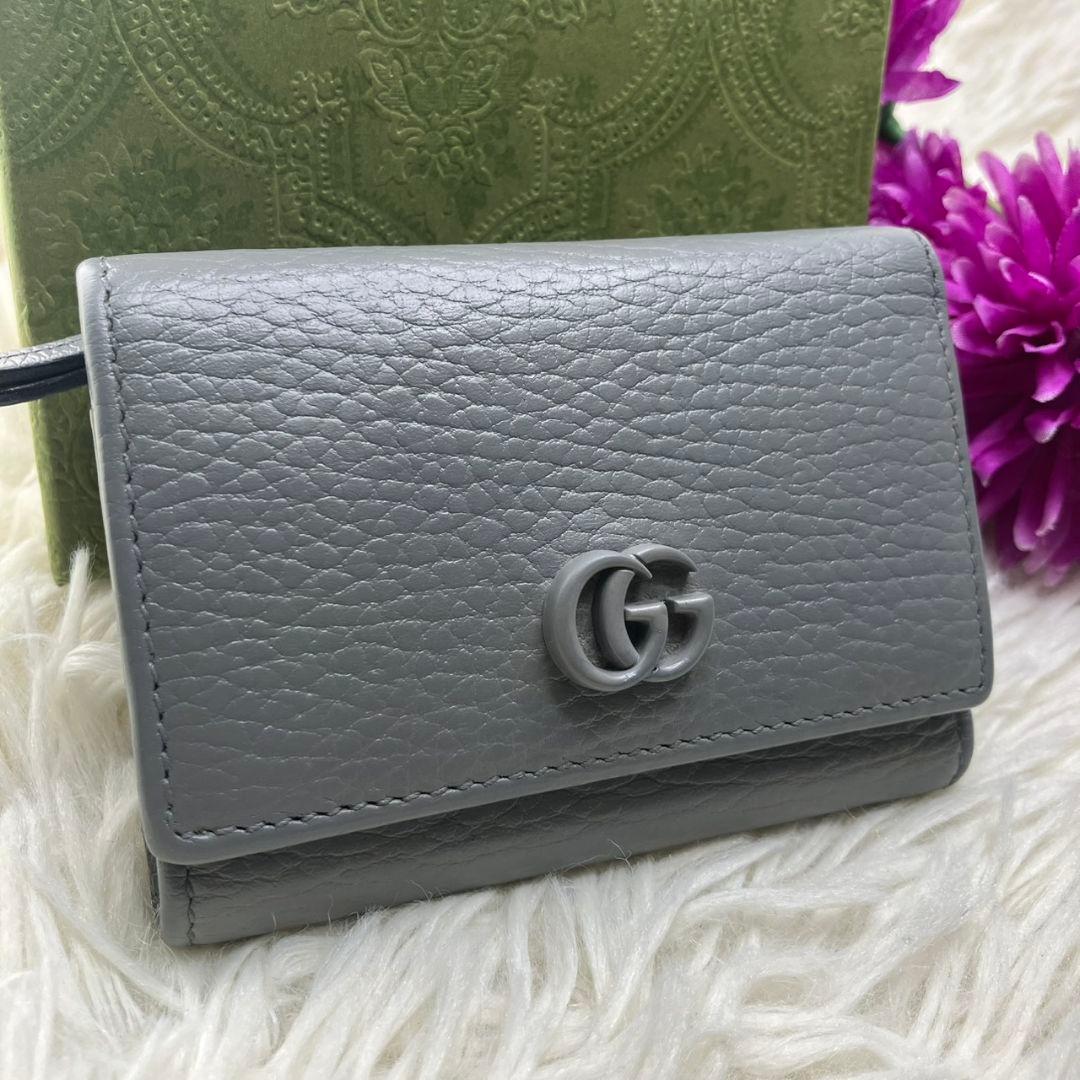 【✨現行品✨】グッチ　ggマーモント 三つ折り財布　グレー Amazon | [グッチ] 三つ折り財布 レディース GGマーモント ブラック