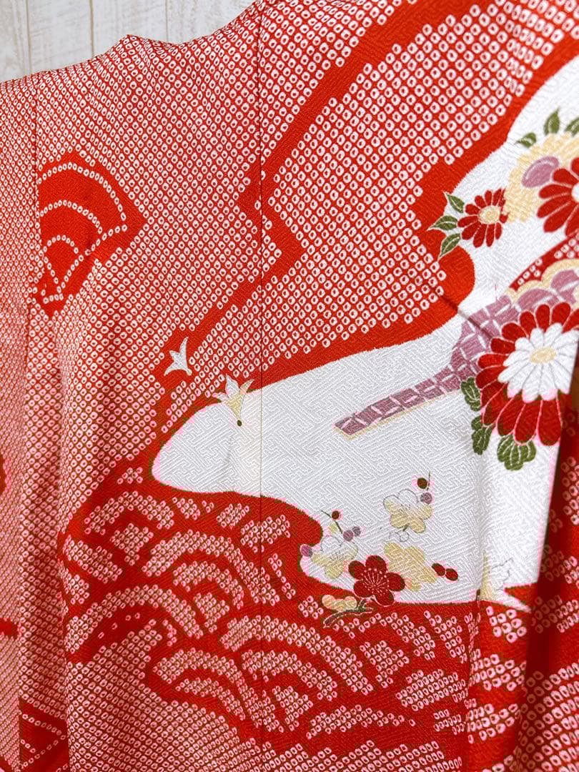 鹿の子柄♡七五三　7歳　女の子　フルセット　一式　赤系　ゴールド　黒