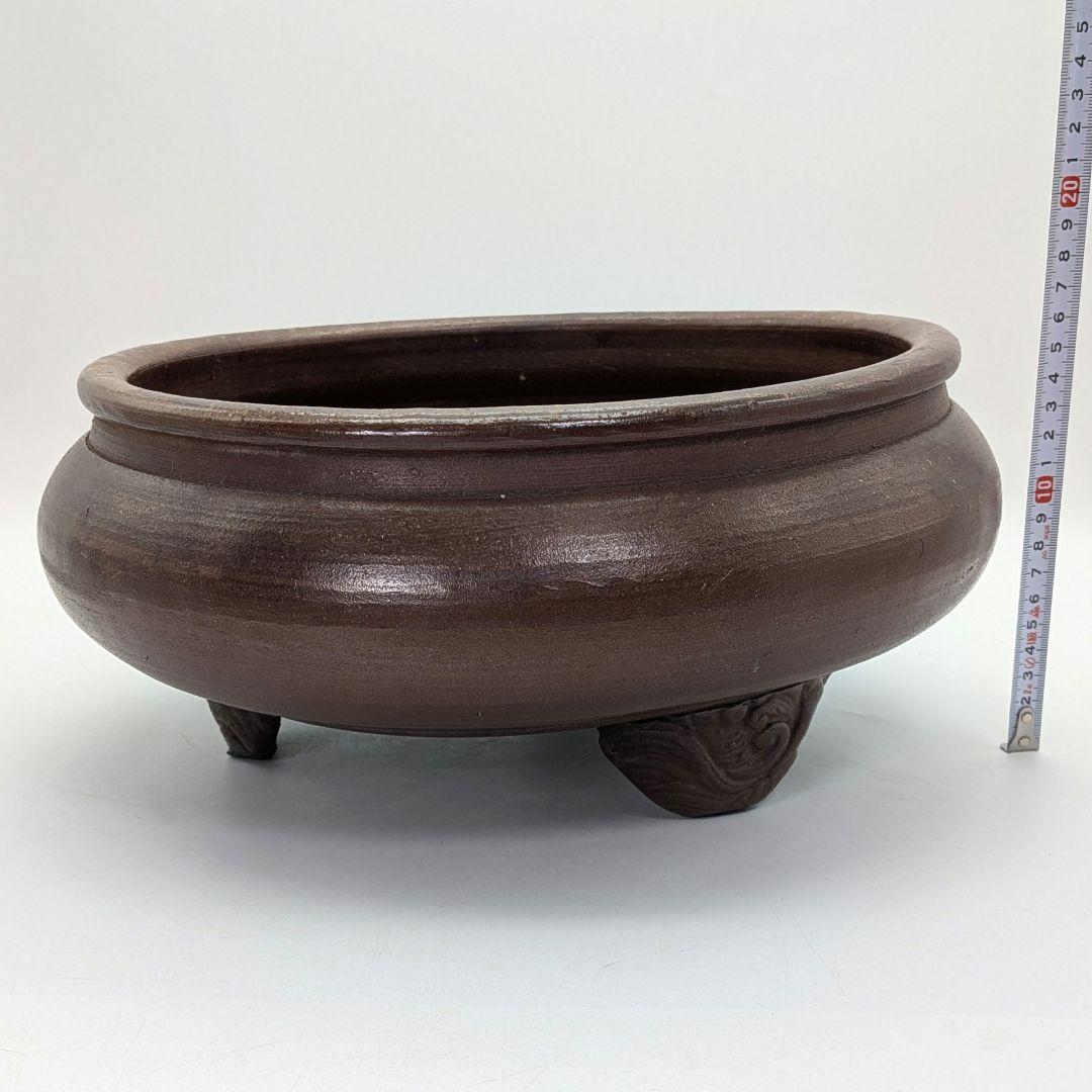 江戸末期 古備前 三足水盤 備前焼 火鉢 メダカ鉢 金魚鉢 花器 工芸品 骨董品