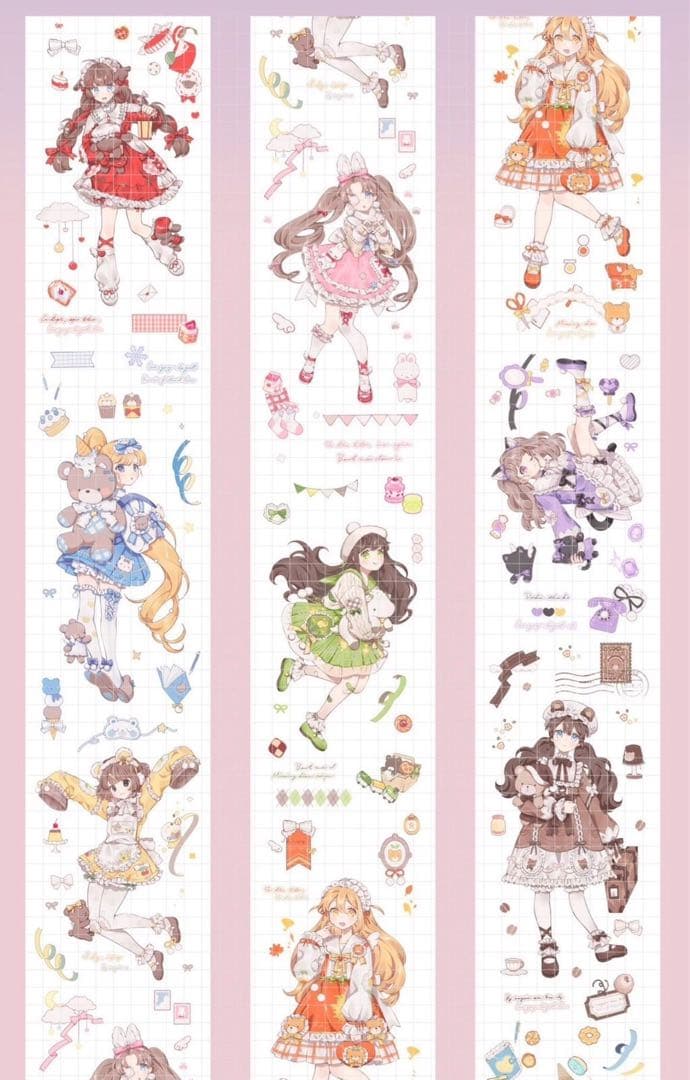 ま*る様 人物マステ　新品巻売り　(女の子マステ　7点セット)