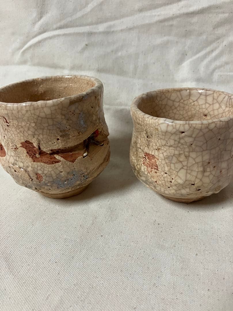 楽山焼 蟹 夫婦湯呑 蓋付 //水月焼 二六焼 楽山焼