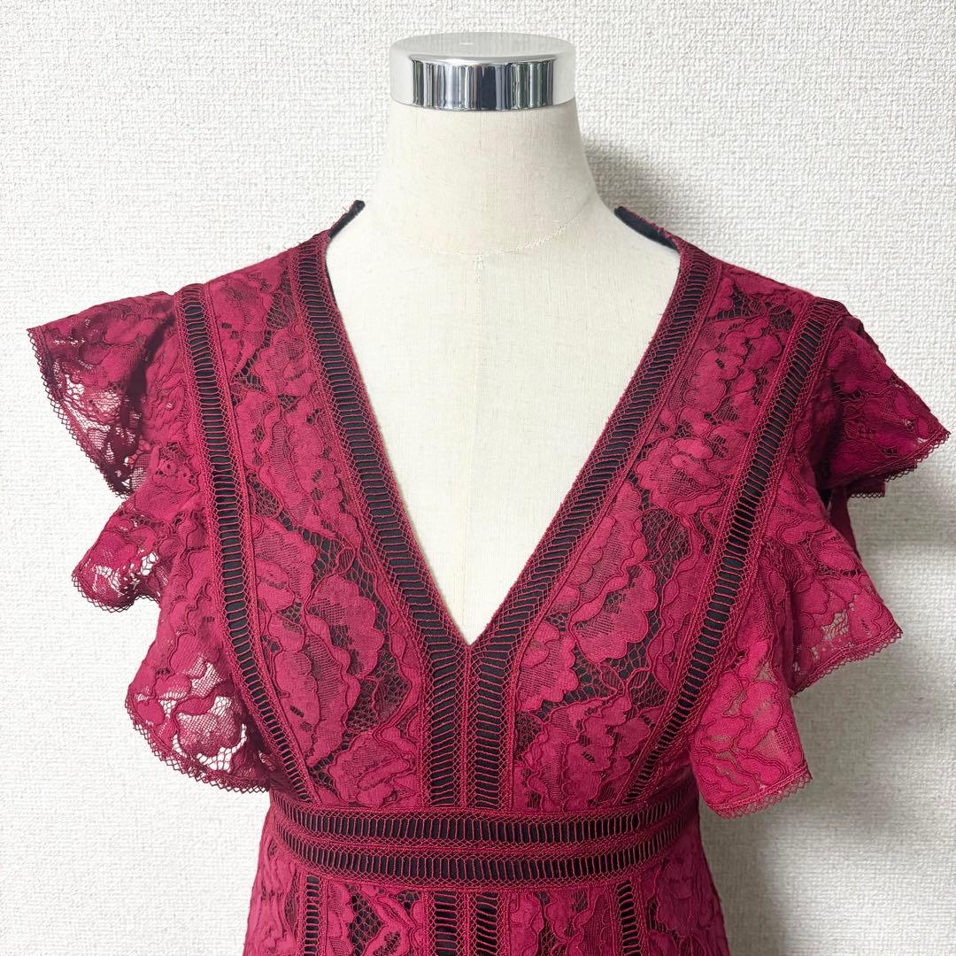 SETTANセッタン/総レースVネックAラインロングワンピースキャバドレス/2赤