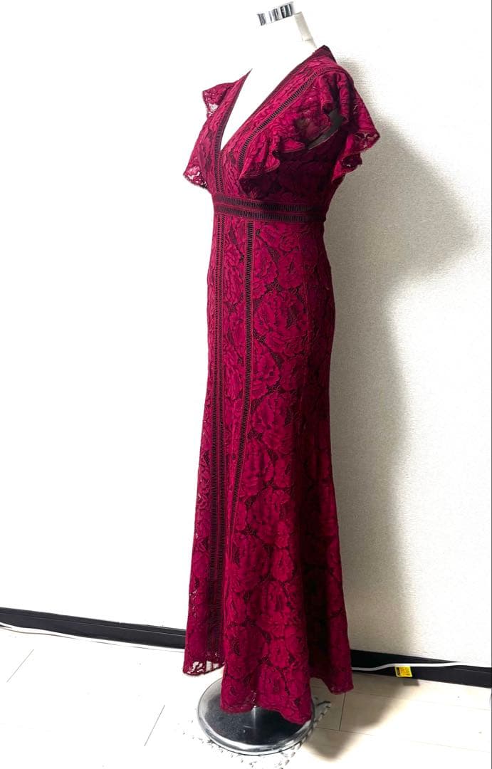 SETTANセッタン/総レースVネックAラインロングワンピースキャバドレス/2赤