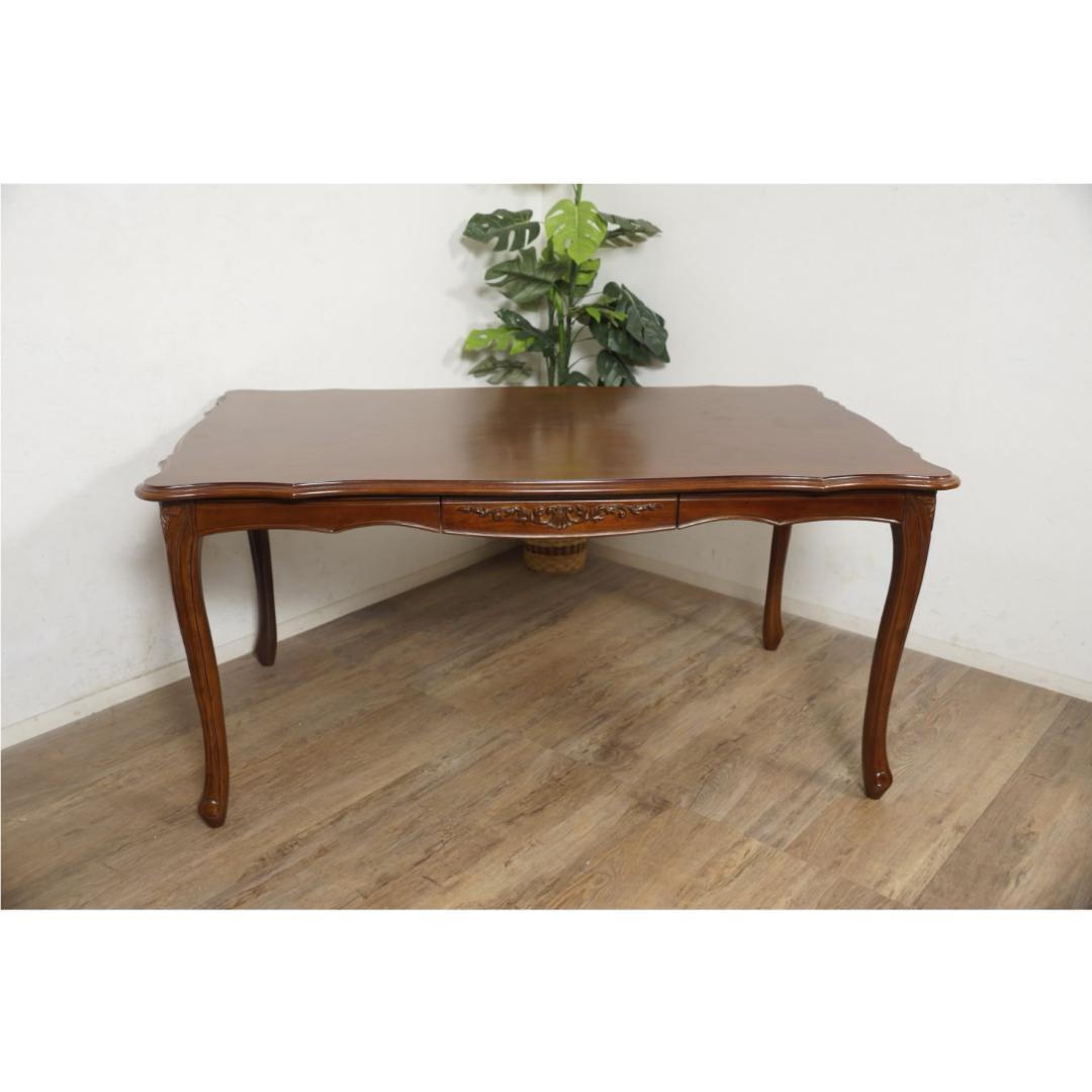 かめちゃん　ダイニングテーブル　猫脚　天然木マホガニー手彫り仕上げ