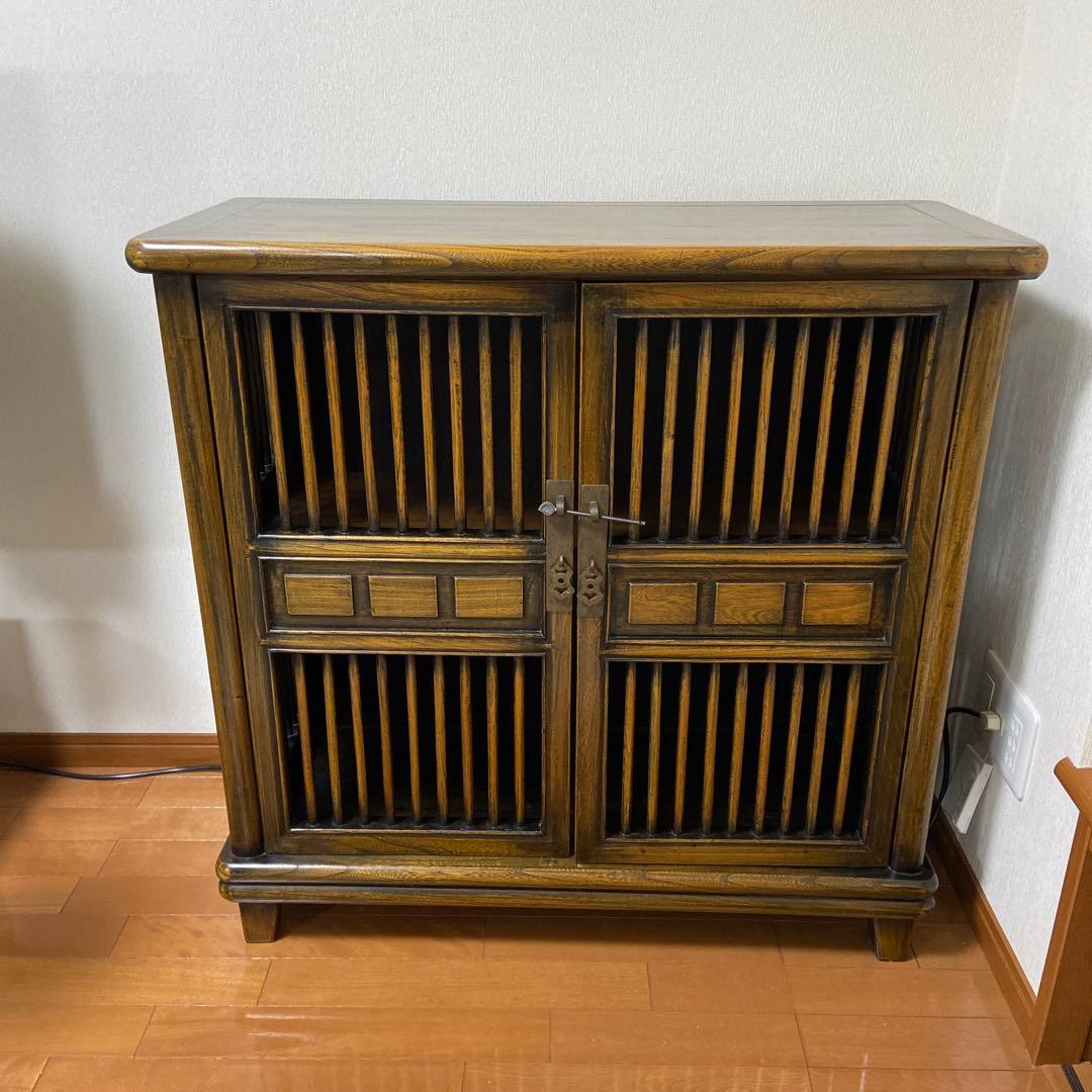 アンティーク木製キャビネット ダークブラウン スラット扉