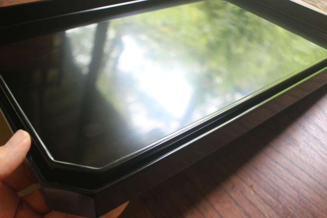 デッドストック！上質黒漆の美しい隅切長方盆大小セット（輪島塗漆器漆盆お膳