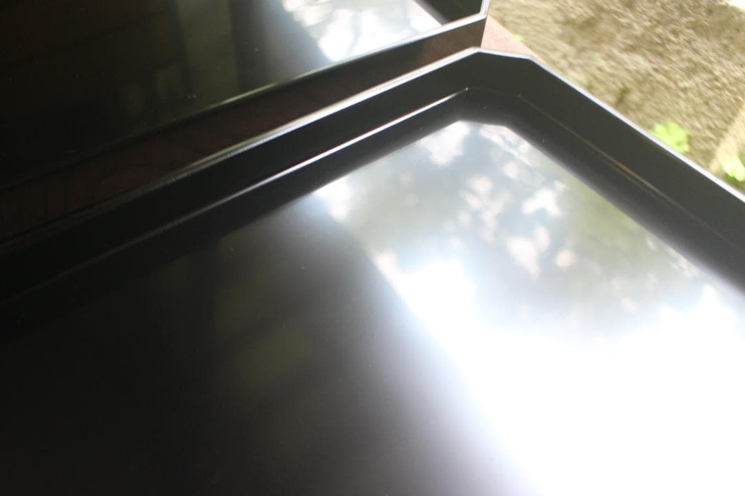 デッドストック！上質黒漆の美しい隅切長方盆大小セット（輪島塗漆器漆盆お膳