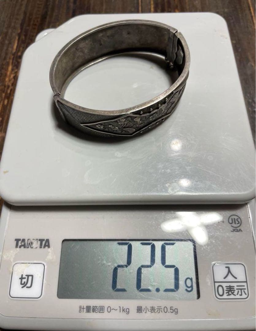 アンティークバングル　シルバー925 花柄彫刻