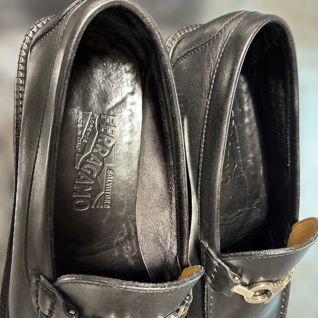 美品　フェラガモ・メンズ　ガンチーニ・ローファー　黒 サイズ7 1/2 希少