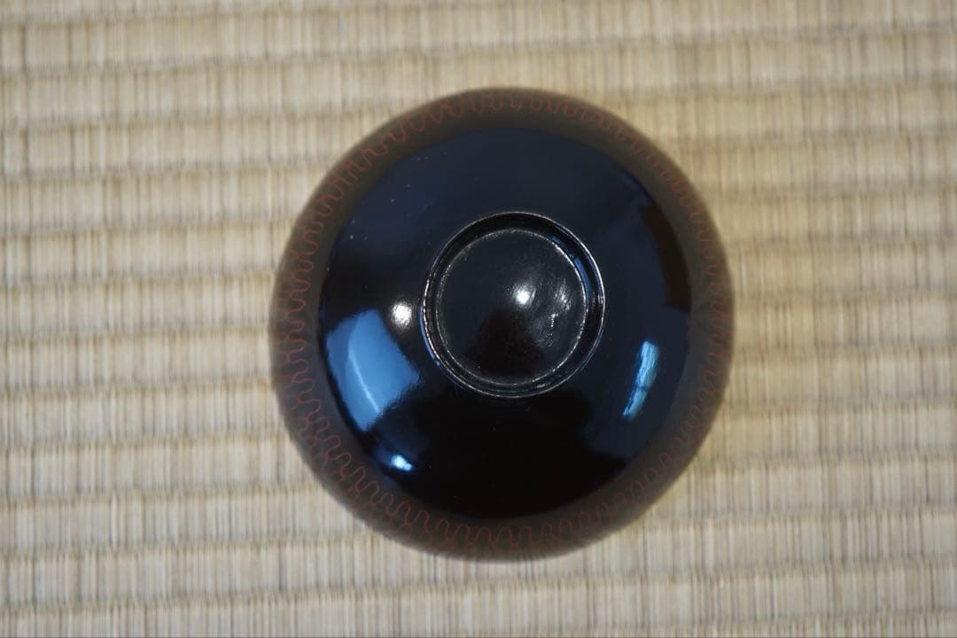 江戸後期 京蒔絵 猟師図蒔絵 波千鳥文 黒漆 吸物椀 2客/ 木製漆器 茶懐石