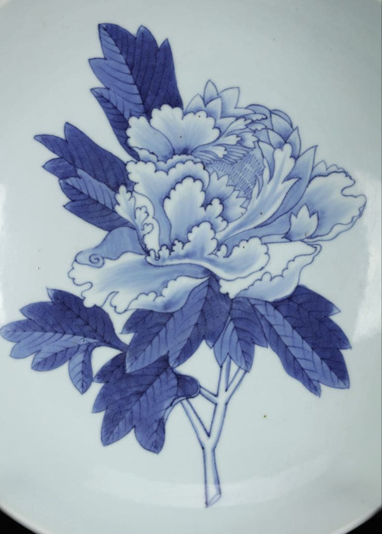 鍋島染付 牡丹文 大皿 藍鍋島 後期鍋島 櫛高台 古伊万里 絵皿 古美術