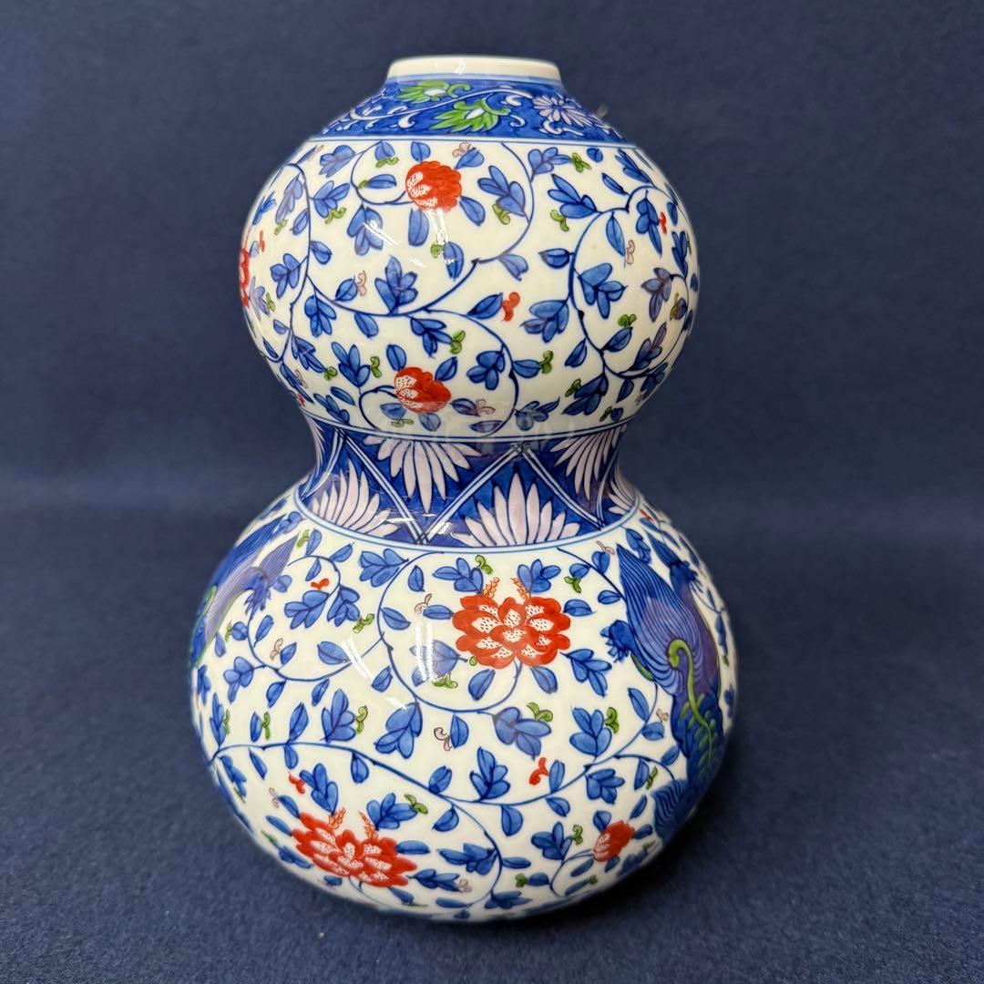 有田焼 源右衛門 染錦牡丹唐獅子 花瓶 一輪挿し 花入 花器 華道具 共箱