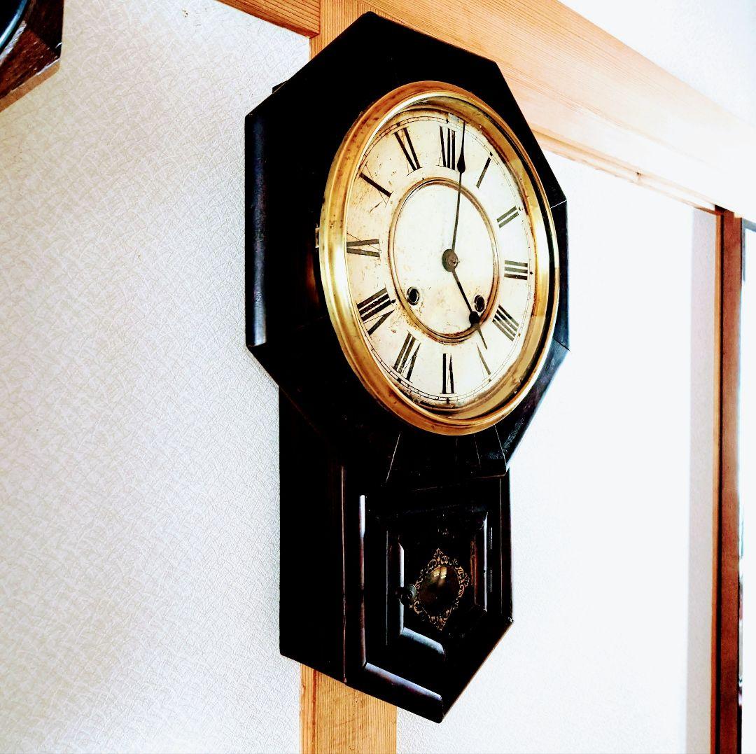 〈完動・美品〉林市兵衛時計製造　日の出鶴ラベル　金筋八角合長ゼンマイ 振り子時計