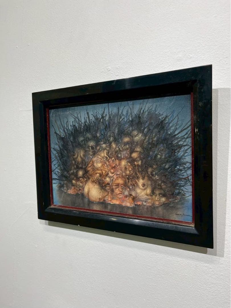 篠田教夫「沈む島」油彩画 真作 1988年