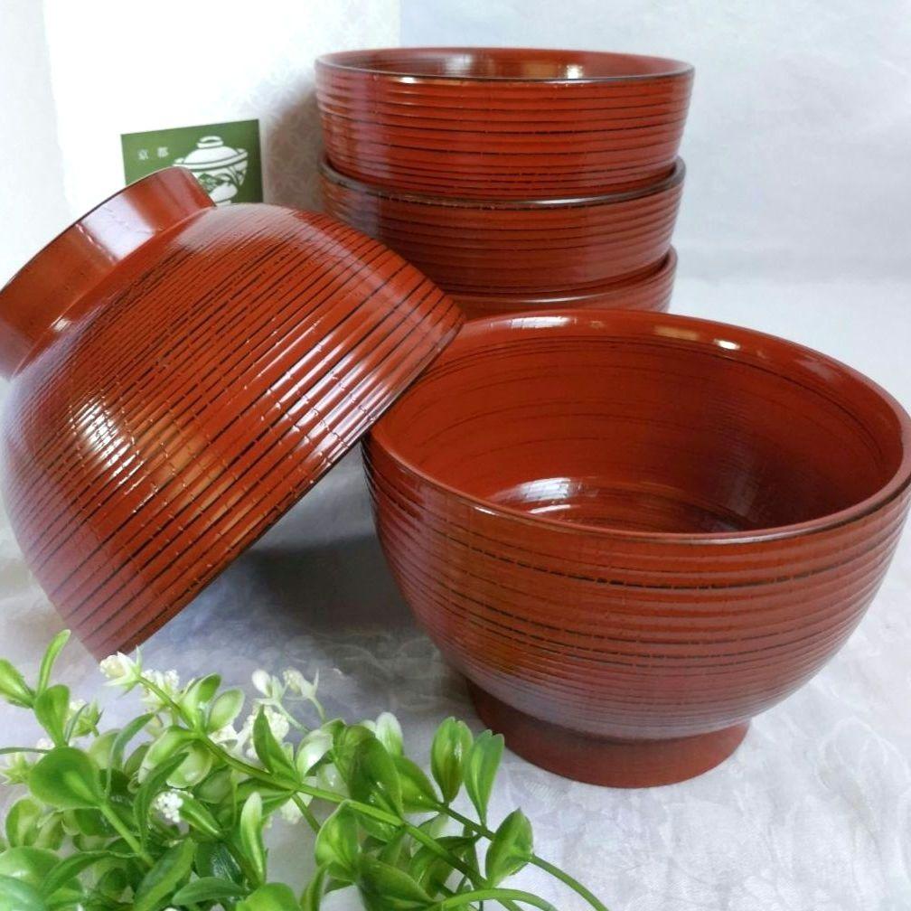 新品　漆器のアソベ　根来塗　合鹿椀　腰高椀 大椀　丼　雑煮椀　山中漆器　５客箱入