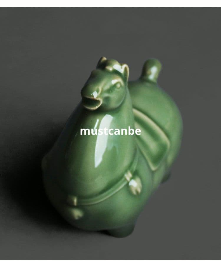 秘色越窯青磁 馬到成功 茶寵 茶道具 玄関 博古架 装飾品 工芸品 置物