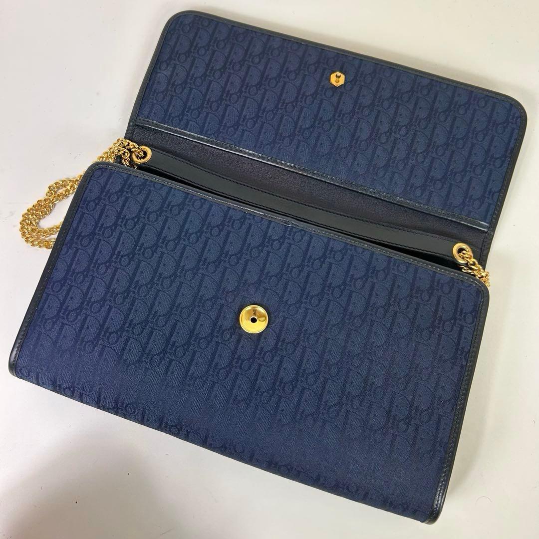 【美品】クリスチャンディオール ショルダーバッグ トロッター チェーン ネイビー