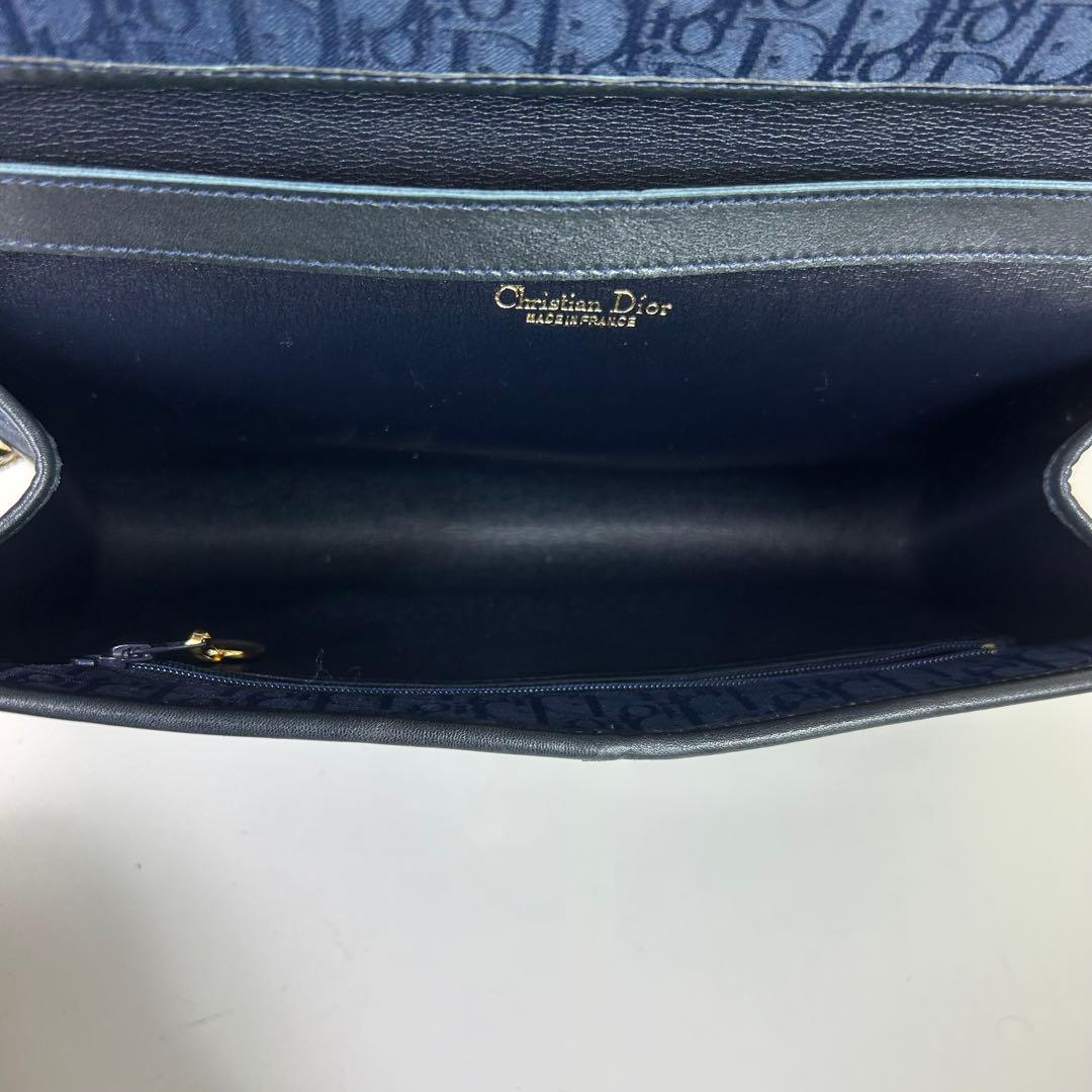【美品】クリスチャンディオール ショルダーバッグ トロッター チェーン ネイビー