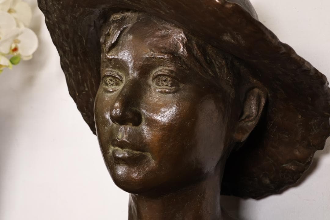 真作】 日展彫刻作家 田畑功 作 ブロンズ像 胸像 重さ41㎏