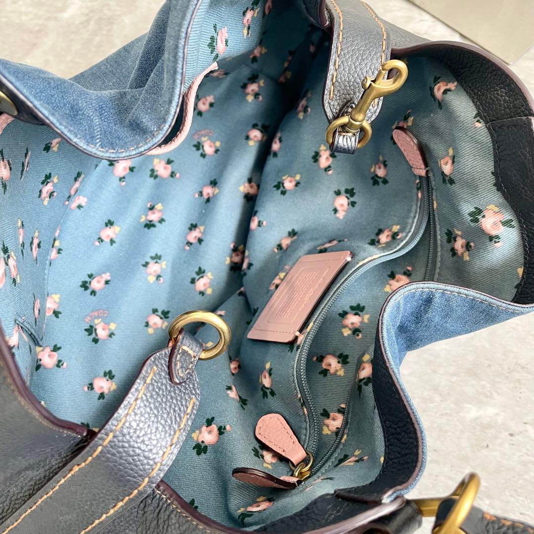 コーチ　ハンドバッグ レザー イーディー デニム 花柄