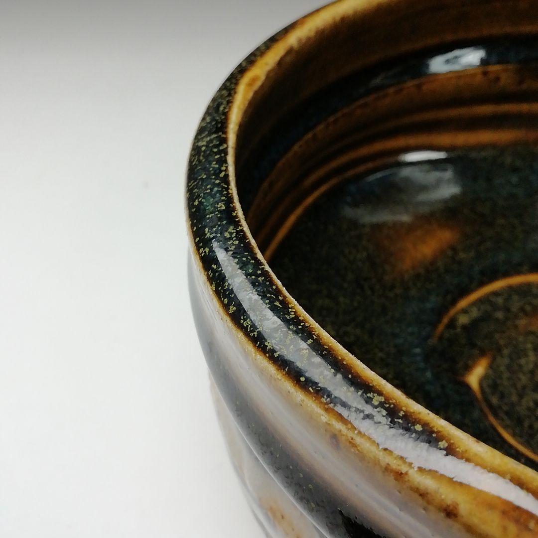 T114 茶碗 『織部 茶碗』『鵬窯 青木鵬磨』 共箱 抹茶碗 茶道具