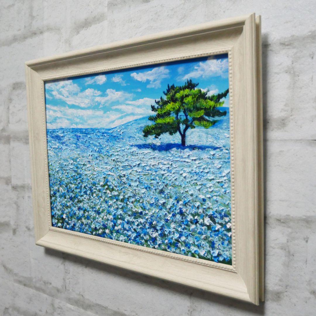 油絵 油彩 油彩画 絵画【ネモフィラの丘】 - メルカリ