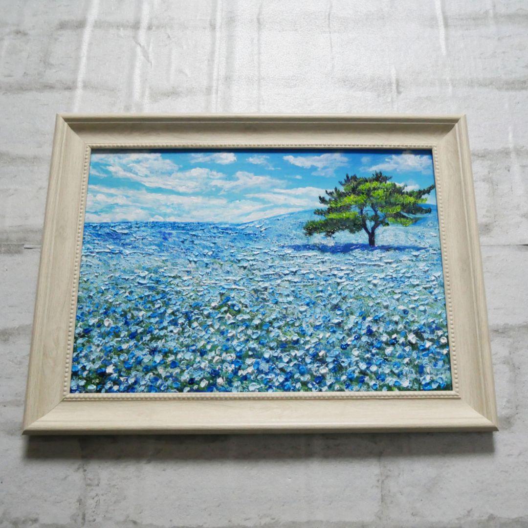 油絵 油彩 油彩画 絵画【ネモフィラの丘】
