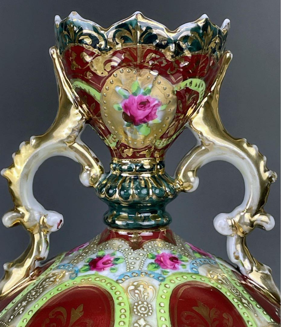 大型】オールドニッポン 約28cm 薔薇紋花瓶 アールヌーボー様式