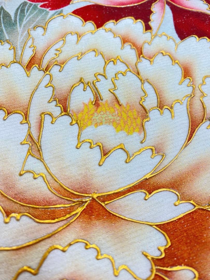 振袖 仮絵羽 舞台衣装 金彩 銀通し 牡丹 鶴 正絹 未仕立て品 八