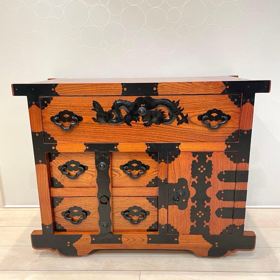 美品】時代箪笥 車箪笥 和箪笥 龍金具 無垢材 民芸家具 レトロ