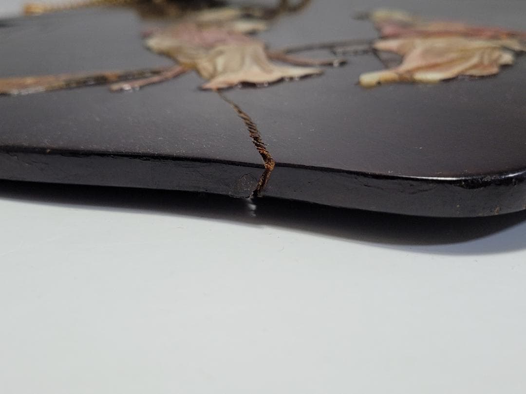 唐木製 寿山石 象嵌 女人図 木板 高さ約30.3cm