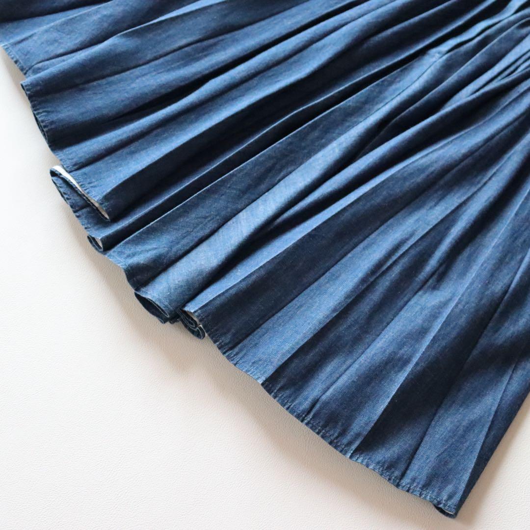 5046【極美品】45R モンプチデニムプリーツスカート デニム フレアスカート