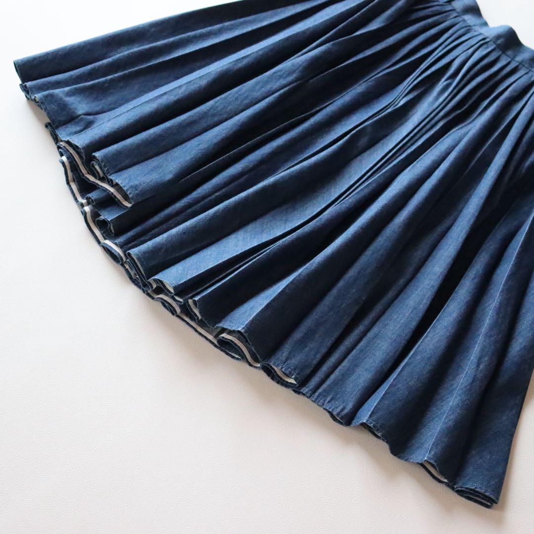 5046【極美品】45R モンプチデニムプリーツスカート デニム フレアスカート