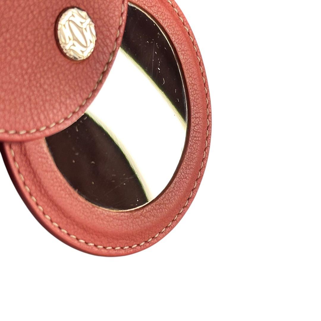 Cartier レザー 円形ミラー オレンジ