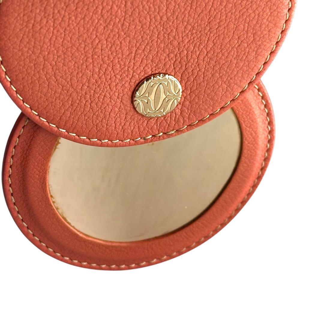 Cartier レザー 円形ミラー オレンジ