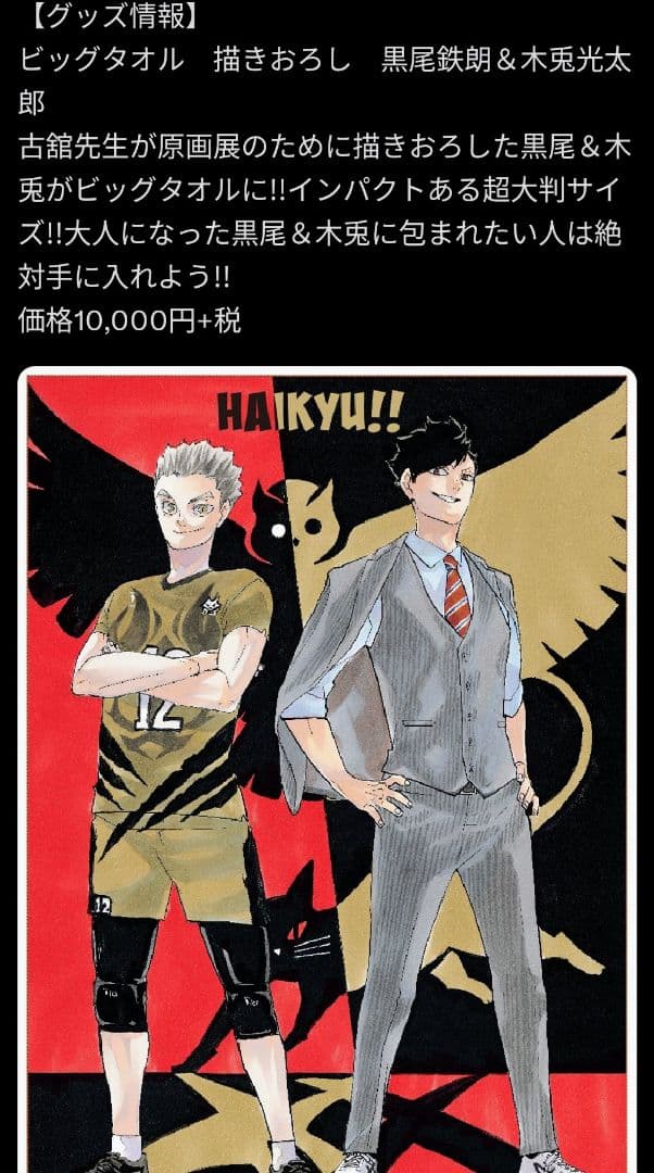 【未開封・保管用】ハイキュー 黒尾鉄朗＆木兎光太郎 ビッグタオル 美品
