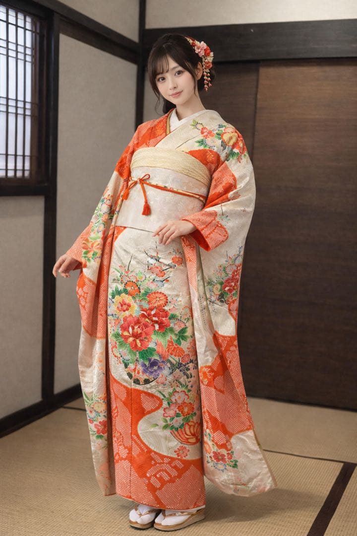 振袖フルセット6点サイズS〜M駒刺繍 絞り 花車文 暈し染め 金彩 正絹