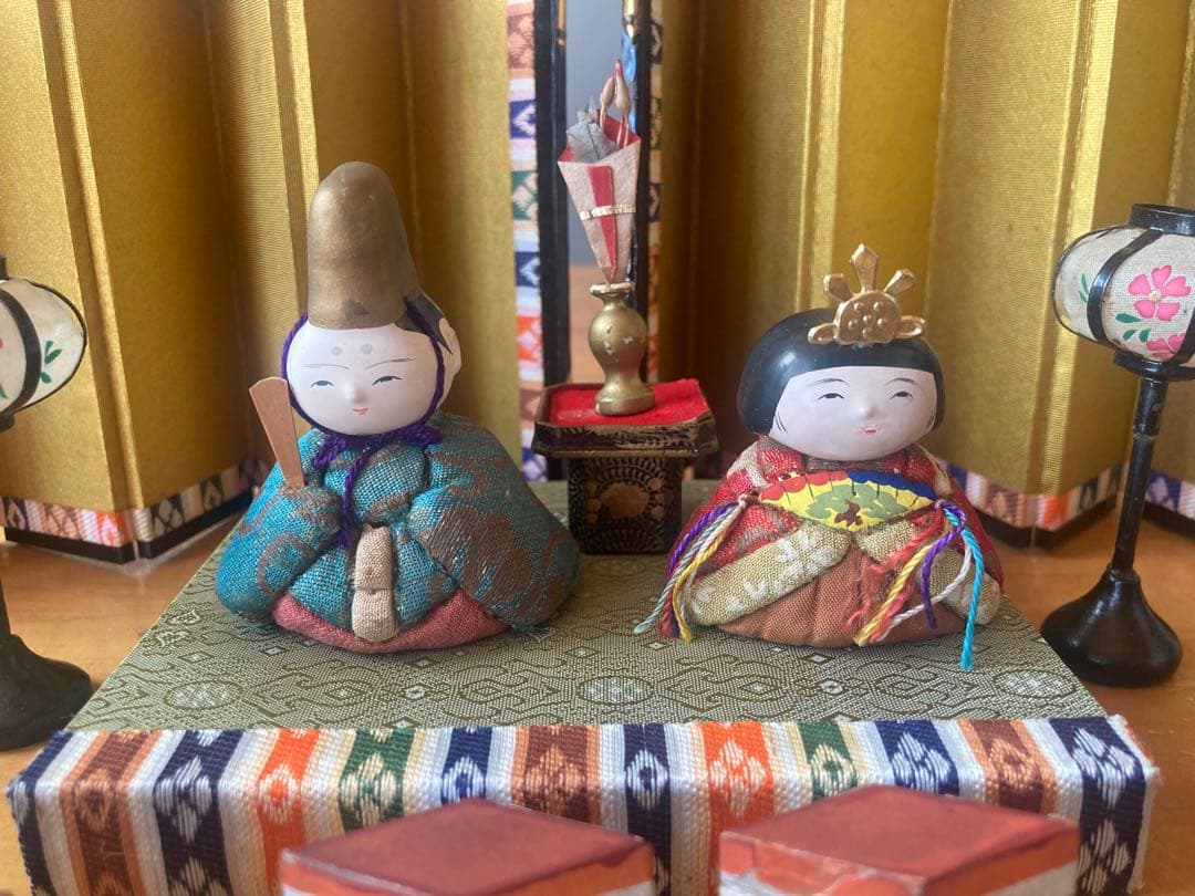 アンティーク小さい木目込み雛人形セット　蔵出し