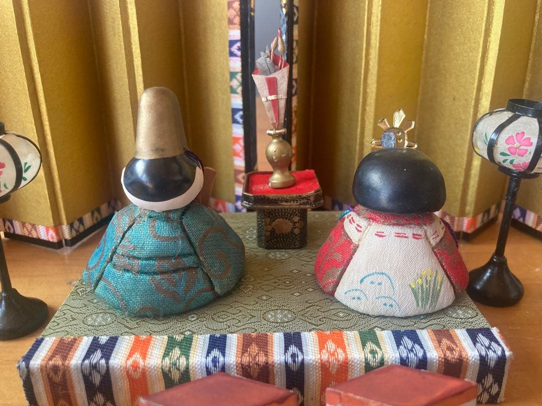 アンティーク小さい木目込み雛人形セット　蔵出し