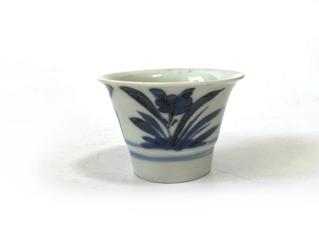 アンティーク骨董古伊万里染付こんにゃく印判桐文様桐蕎麦猪口銀継