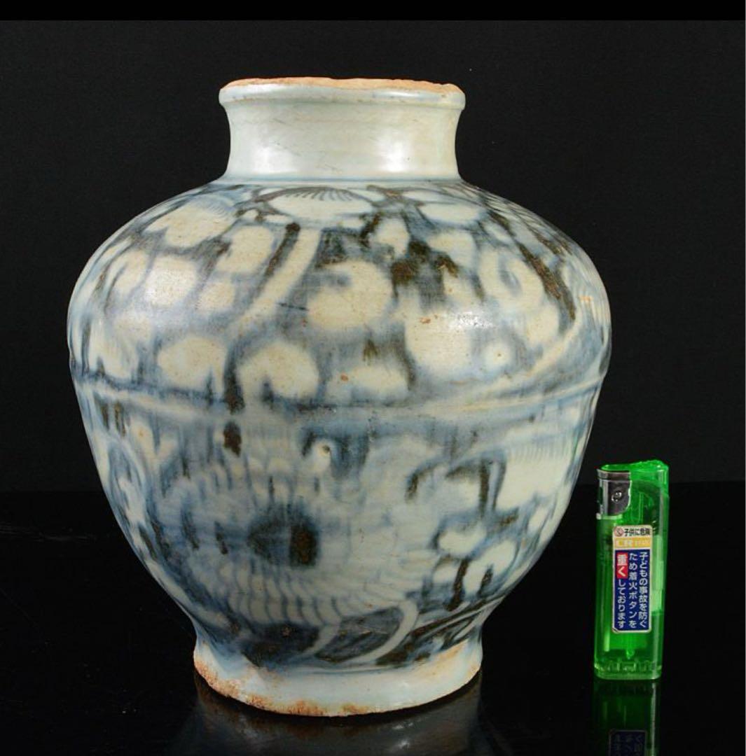 中国 安南 染付 花文瓶 ( 壺 / 骨董 / 安南焼 / 花瓶 / 陶器 )