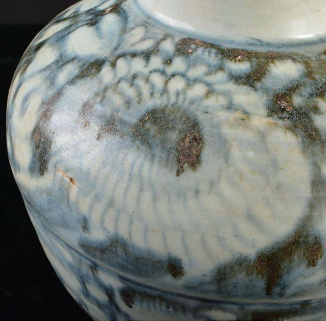 中国 安南 染付 花文瓶 ( 壺 / 骨董 / 安南焼 / 花瓶 / 陶器 )