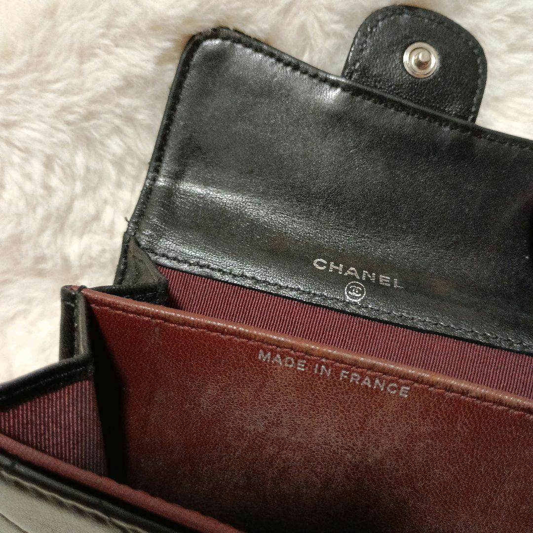 シャネル　ラムスキン　折り財布　カードケース　ケース　シルバー